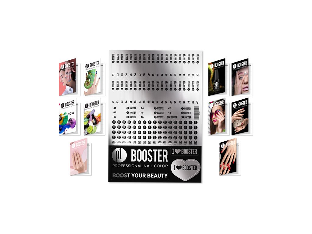 Platinum BOOSTER Color Chart Stickers - polepky na vzorníky pro barvy (01-48) + 10ks věrnostních kartiček