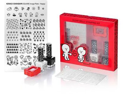 Konad Clear Gelly Stamping Kit - HAPPY - Bộ con dấu màu trong, gạt, khuân mẫu in trang trí, sơn in màu đen trắng
