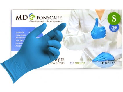 Găng tay không bột nitrile MD FONSCARE -màu xanh, số. S (100c/tong hộp)