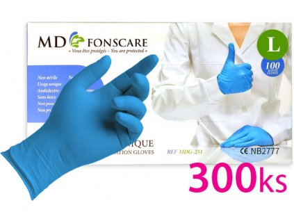 Sada 300ks - Găng tay không bột nitrile MD FONSCARE -màu xanh, số. L
