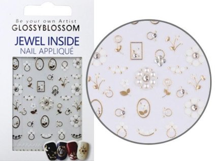 3D NAIL STICKERS - 3D Miếng dán móng tay, đính đá - JEWEL INSIDE - Golden Flower (45467)