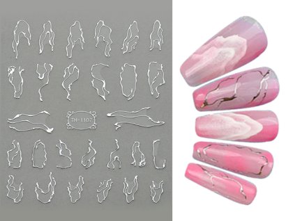 Nail Stickers - Samolepky na nehty - Silver Abstract 02