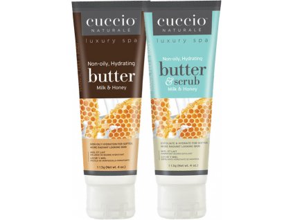 CUCCIO bộ Milk and Honey 2x4oz. - sáp dưỡng tinh chất sữa và mật ong và peeling 2x113g