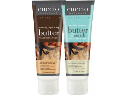 CUCCIO bộ Vanilla Bean and Sugar 2x4oz-  sáp dưỡng tinh chất vani và sáp dưỡng với peeling 2x113g