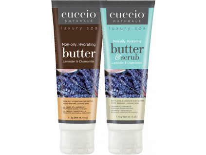 CUCCIO bộ Lavender and Chamomile 2x4oz-  sáp dưỡng tinh chất oải hương và sáp dưỡng với peeling  2x113g