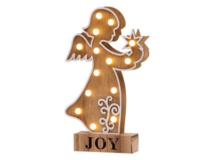 Dekorácia MagicHome Vianoce Woodeco, Anjel, 14 LED, 19x33 cm