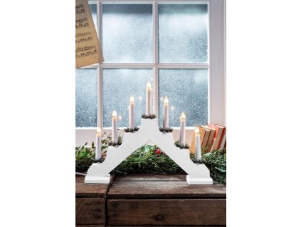 Svietnik MagicHome Vianoce, 7 LED teplá biela, biely, 2xAA, interiér, 39x31 cm