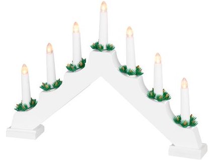 Svietnik MagicHome Vianoce, 7x LED teplá biela, biely, 2xAA, interiér, 39x4,5x29 cm