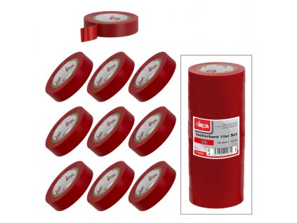 Elektrikárska izolačná páska 15mm / 10 m, červená, 10 ks