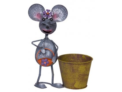 Dekorácia MagicHome Mecco, Myška s hrncom, plech, 24x13x30 cm