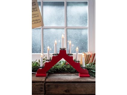 Svietnik MagicHome Vianoce, 7 LED teplá biela, červený, 2xAA, interiér, 39x31 cm