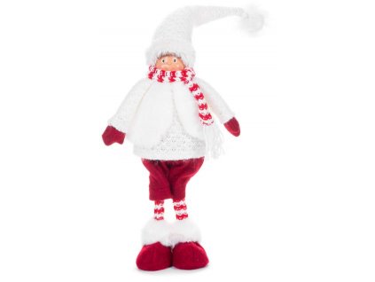 Postavička MagicHome Vianoce, Chlapček, látkový, červeno-biely, 22x13x57 cm