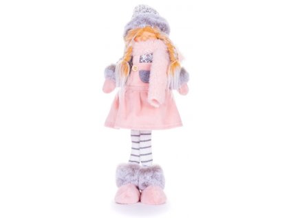 Postavička MagicHome Vianoce, Dievčatko s vysokým klobúkom, látkové, ružovo-sivé, 17x13x48 cm