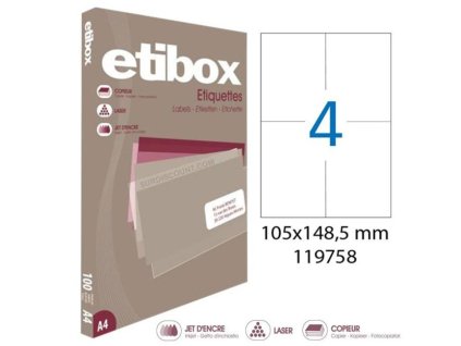 Etikety univerzálne 105x148,5mm Etibox A4 100 hárkov