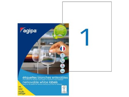 Etikety univerzálne odnímateľné 210x297mm Agipa A4 100 hárkov