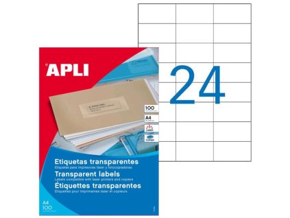Etikety polyesterové priehľadné 70x37mm Agipa A4 laser 100 hárkov
