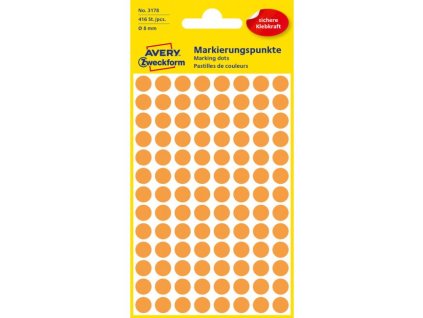 Etikety kruhové 8mm Avery neónovo oranžové