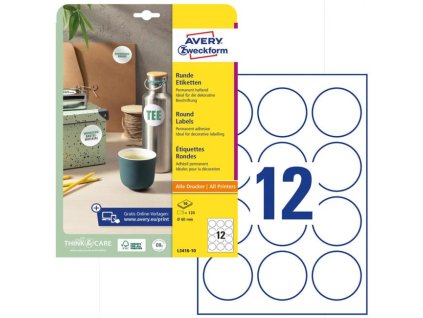 Etikety univerzálne kruhové 60mm Avery A4 10 hárkov