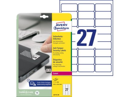 Etikety odolné na špeciálne použite Avery `šachovnicový vzor` 63,5x29,6mm A4 biele 20 hárkov