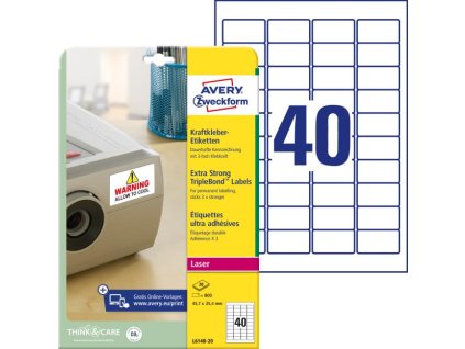 Etikety odolné na špeciálne použitie s trojnásobnou lepivosťou Avery 63,5x33,9mm biele