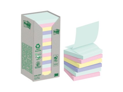 Z-Bločky Post-it recyklované, NATURE, 76x76 mm, dúhové, 16x100 lístkov