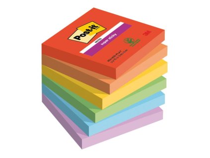 Bloček Post-it Super Sticky PLAYFUL, veľkosť 76x76 mm, 6 bločkov po 90 lístkov