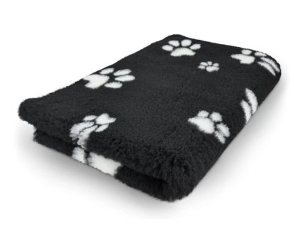 VetBed protiskluz/DryBed Extra premium deka pro psa, černá - bílé tlapky