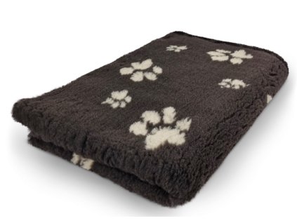 VetBed protiskluz/DryBed Extra premium deka pro psa, tmavě hnědá - béžové tlapky