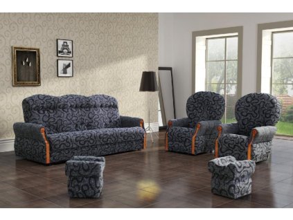 Sedací souprava Karim 3F+1+1+2T šedá-vzor/dřevo olše