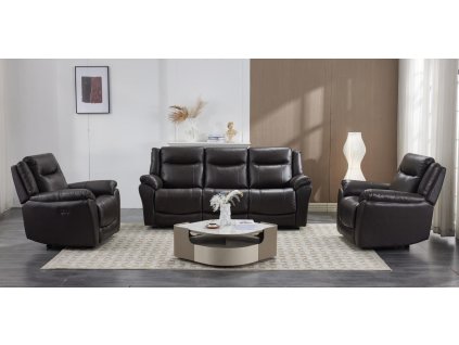 Polohovací kožená sedačka Forte 3+1+1 hnědá kůže