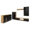 Obývací stěna Premia s lamelovými dvířky černá/dub artisan