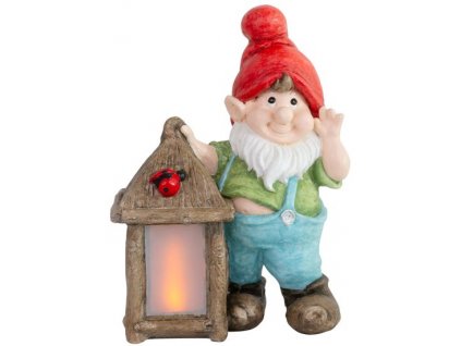 Dekorácia MagicHome, Trpaslík so solárnym lampášom, LED, keramika, 32,5x21x43,5 cm