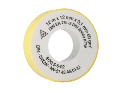Těsnící teflonová páska 12 m × 12 mm × 0,1 mm, 60 g/m²