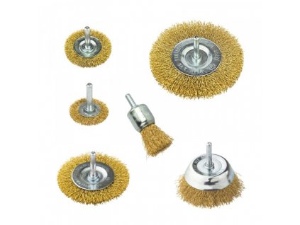 Ocelové kartáče s vrtacím nástavcem mosaz DSB6, 6dílná sada