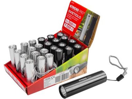 Svietidlo Strend Pro Flashlight NX1051, 50 lm, USB nabíjanie, čierna/strieborná, 77x19 mm, sellbox 24 ks