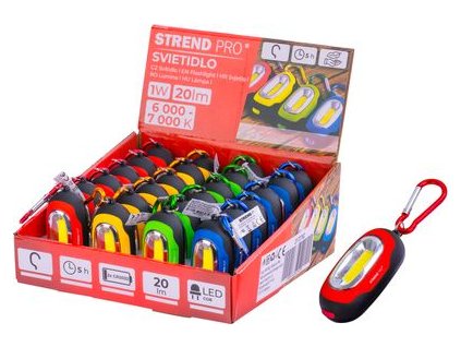 Svietidlo Strend Pro Keychain, kľúčenka, prívesok, s karabínou, mix farieb, 20 lm, 70x34x24 mm, sellbox 24 ks