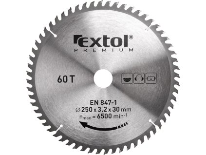 kotouč pilový s SK plátky, O 250x3,0x30mm, 60T, EXTOL PREMIUM