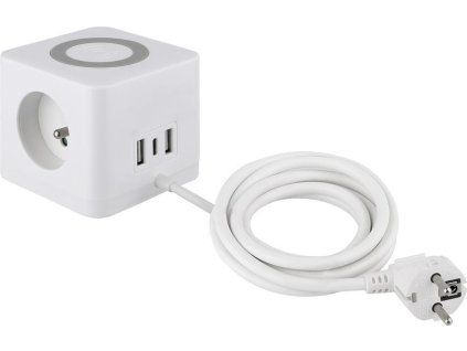 Zásuvka Strend Pro, predlžovacia kocka, USB A+C, wireless nabíjanie, 1,4 m