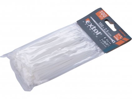 pásky stahovací na kabely bílé, 100x2,5mm, 100ks, nylon PA66, EXTOL PREMIUM