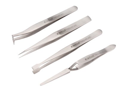 pinzety nerez, sada 4ks, EXTOL PREMIUM