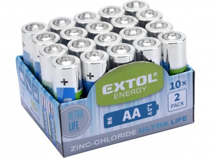 baterie zink-chloridové, 20ks, 1,5V AA (R6), EXTOL ENERGY