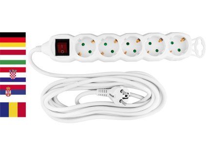 Cable GERMAN socket Strend Pro GER DG-805BK 5,00 m, 5 sockets, HU, RO, SRB, CRO + switch