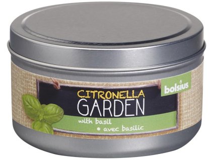 Sviečka Bolsius Jar Citronella, repelentná, bazalka, v plechovej dóze