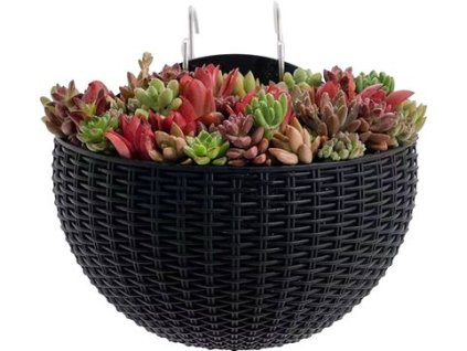 Kvetináč Strend pro, s dvoma háčikmi, farba čierna, 26x14x20 cm
