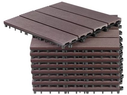 Sada 9 plastových terasových dosiek s WPC efektom dreva, palubovka, PP, 31x31x2, farba hnedá a sivá