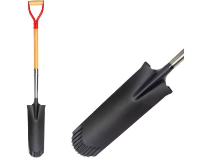 Rýľ Strend Pro Premium RedShark, úzky, drenážny, s drevenou násadou D 1280 mm