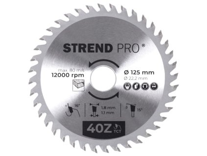 Kotúč Strend Pro TCT 125x1.8x22.2 mm 40Z, na drevo, pílový, SK plátky