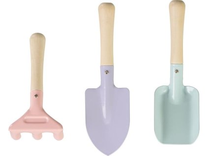 Sada náradia Strend Pro, záhradnícka, detská, 3-dielna, drevo + oceľ, lopatka hrable a rýľ