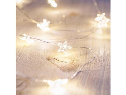 Reťaz MagicHome Vianoce Micro Star, 20 LED teplá biela, jednoduché svietenie, 3xAA, interiér, L-1,90