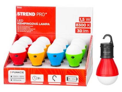 Svietidlo Strend Pro Camping C748, lampa, tvar žiarovky, 3xAAA, červená, modrá, zelená, oranžová, 12 ks